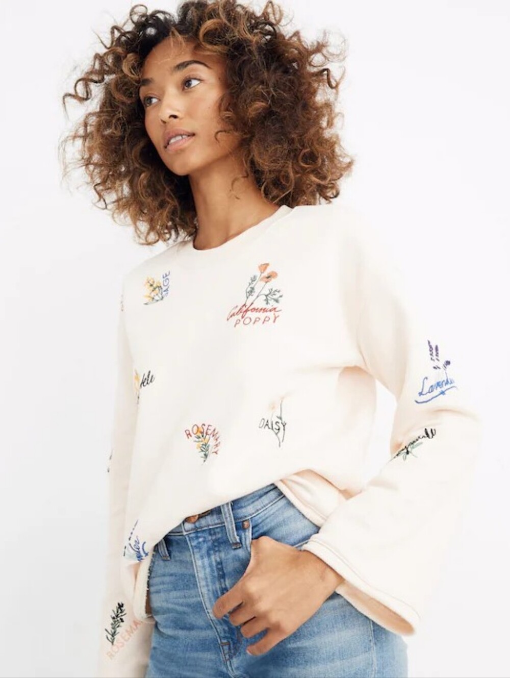 Madewell Botanical Embroidered Bell-Sleeve Sweatshirt Sz-xs